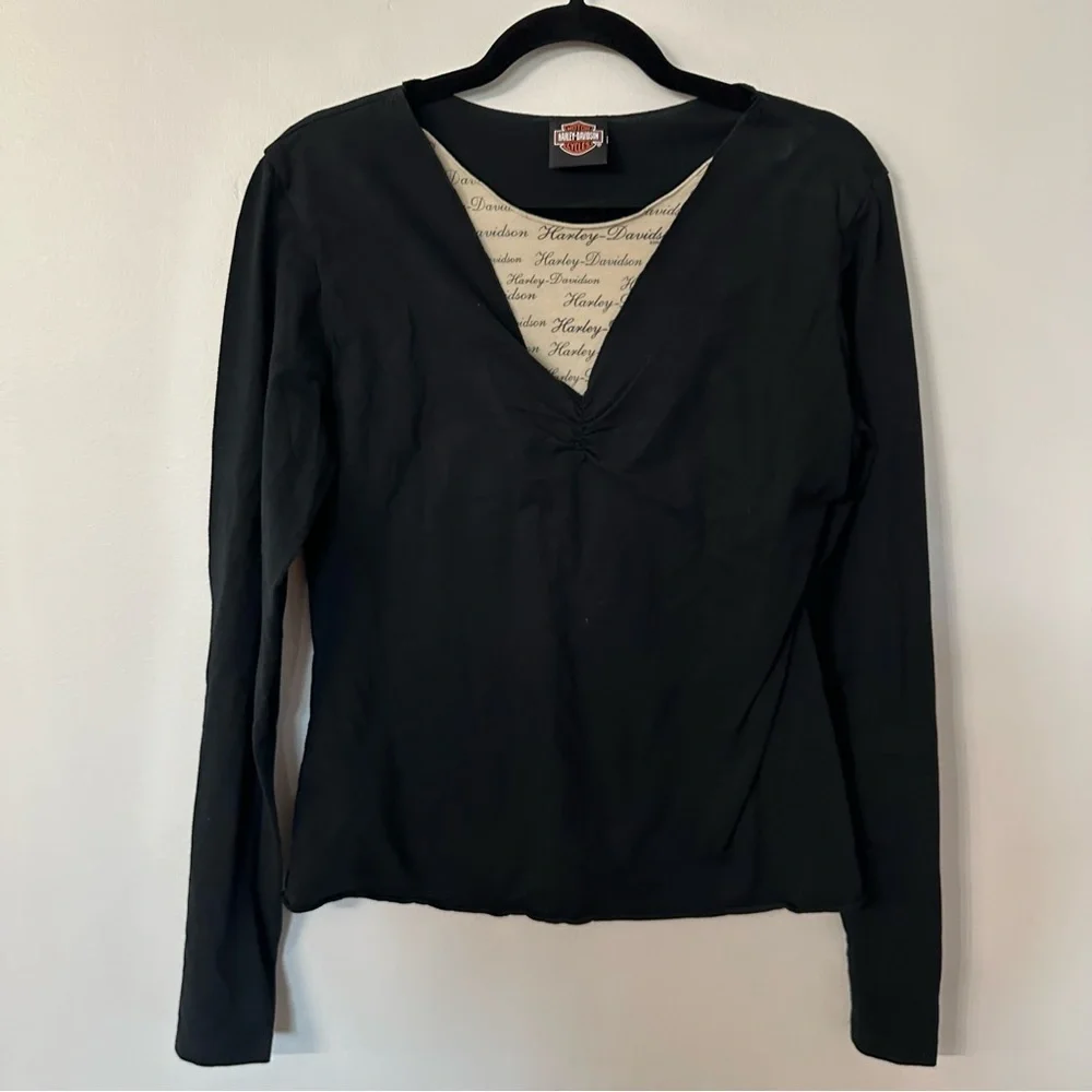 Harley Davidson Barnett El Paso TX Women’s Black Long Sleeve Top Size L GUC - Picture 2 of 9